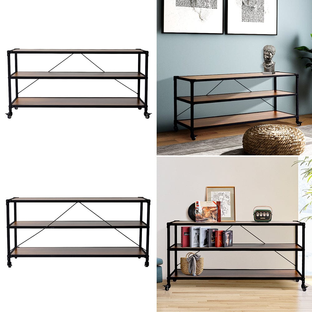 3-Tier Wood Storage Rack with Wheels Living and Home