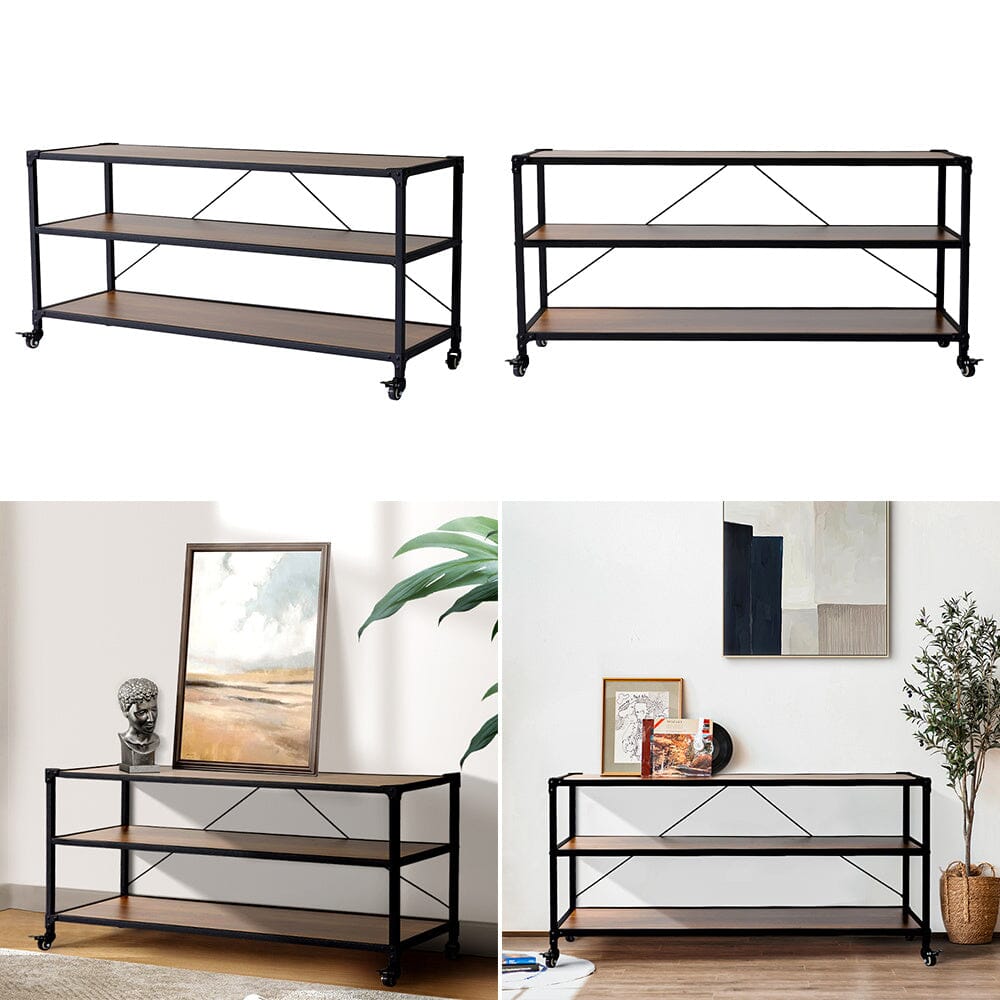 3-Tier Wood Storage Rack with Wheels Living and Home