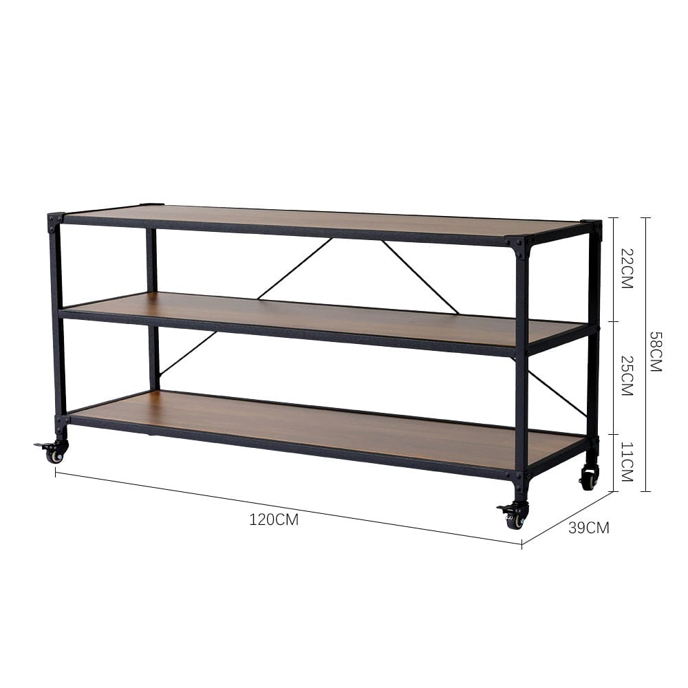 3-Tier Wood Storage Rack with Wheels Living and Home