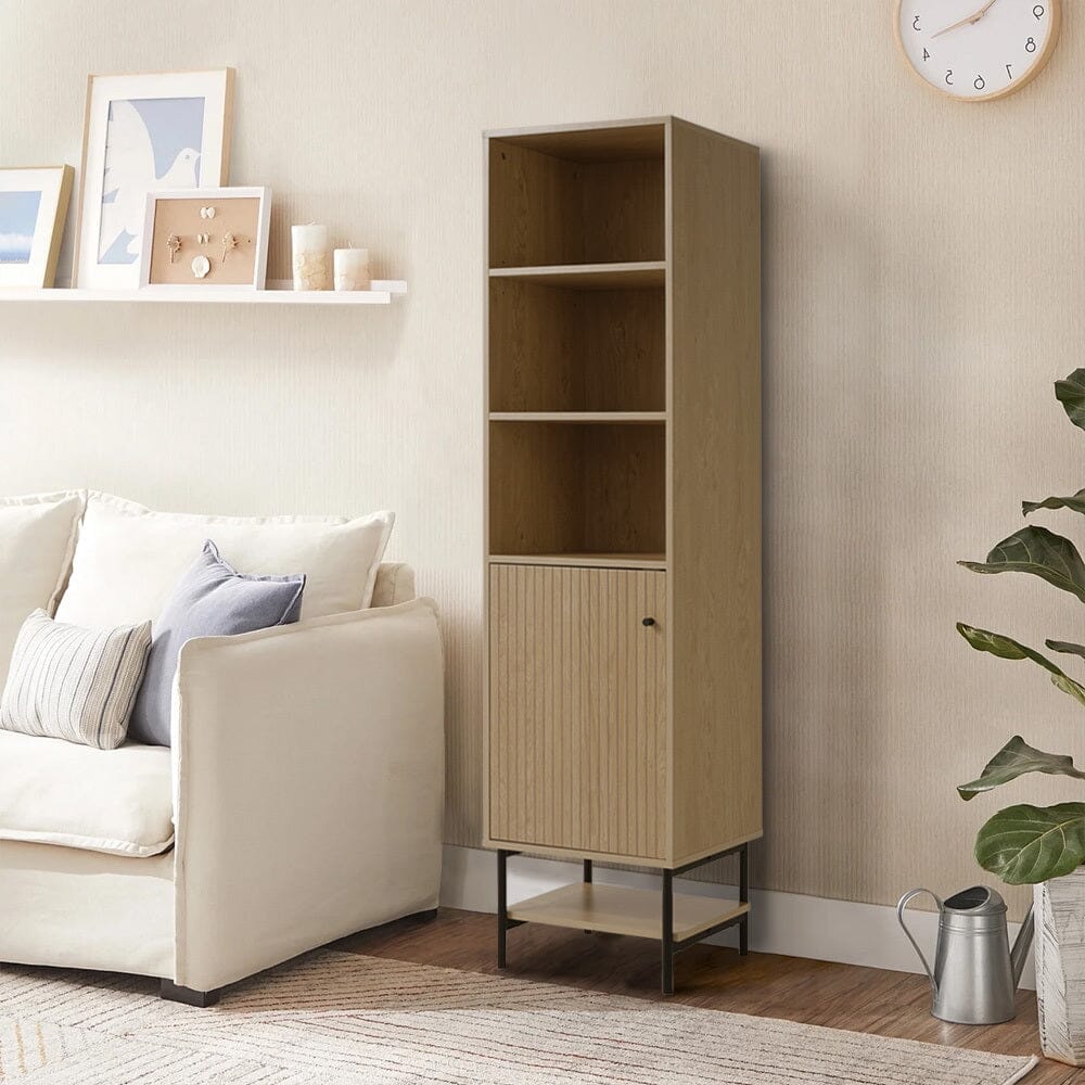 Freestanding Wooden Tall Cabinet with Bottom Shelf Living and Home