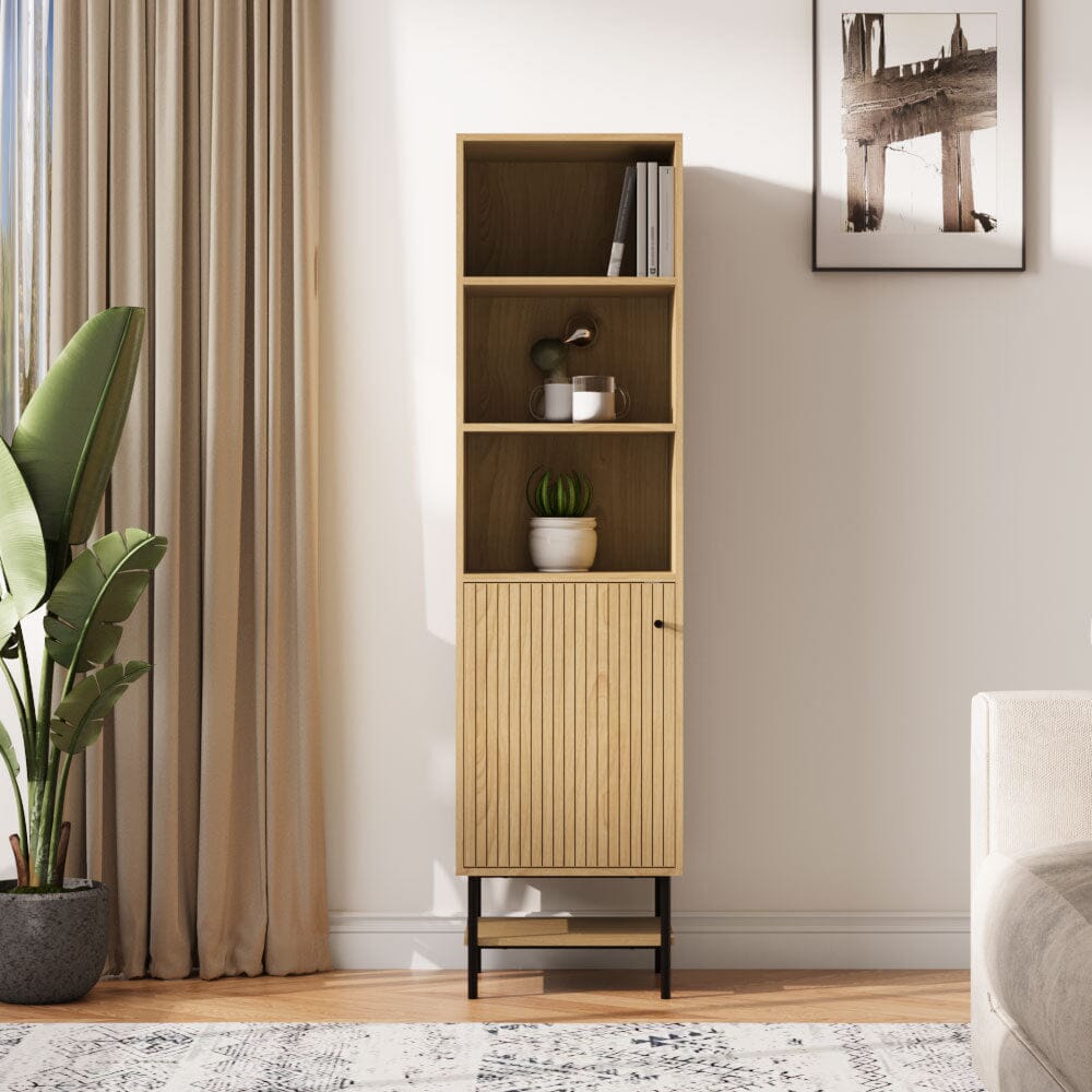 Freestanding Wooden Tall Cabinet with Bottom Shelf Living and Home