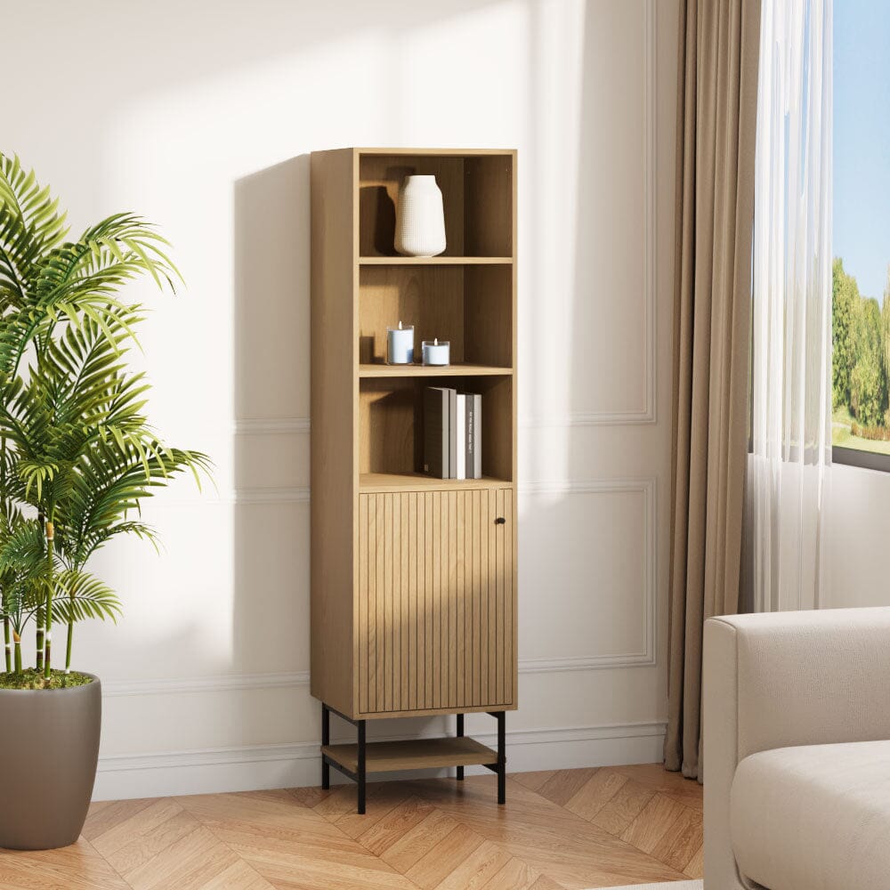 Freestanding Wooden Tall Cabinet with Bottom Shelf Living and Home
