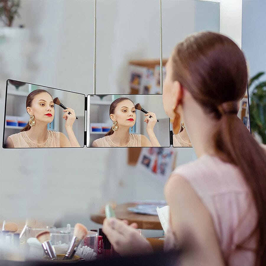 Foldable Tri-Fold Mirror with Extendable Adjustable Hanging Design for Makeup Living and Home