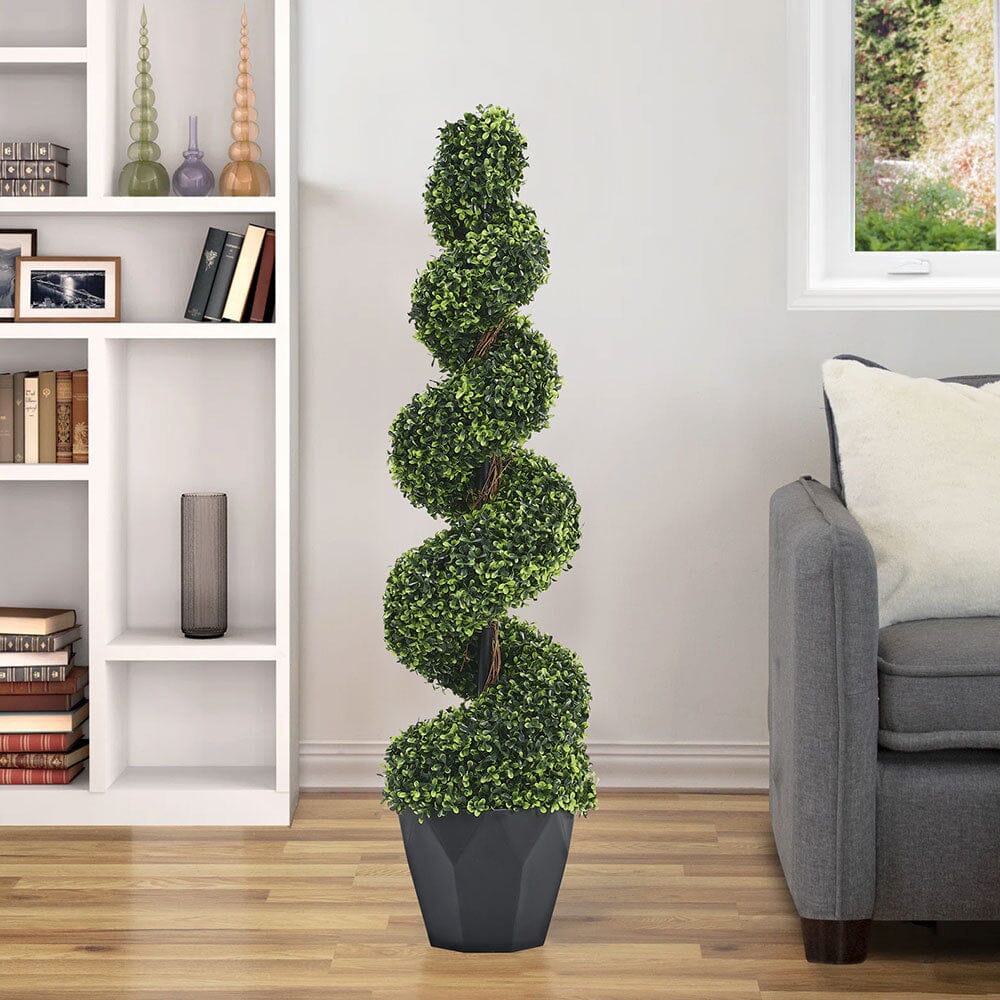 2 Pack Artificial Topiary Spiral Boxwood Tree Fake Plant Artificial Plants Living and Home