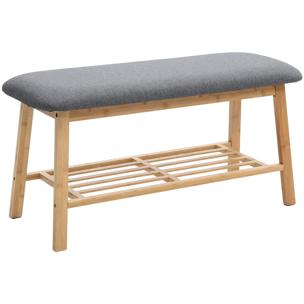 Shoe Bench Bamboo 2 Tier with Shoe Storage Rack Bench Living and Home Grey Linen