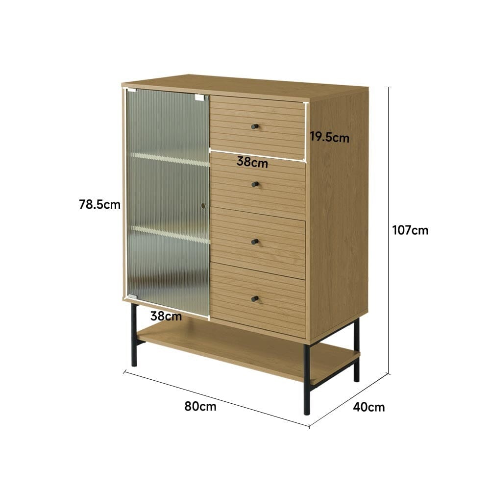 4-Tier Wooden Storage Cabinet with Bottom Shelf Living and Home