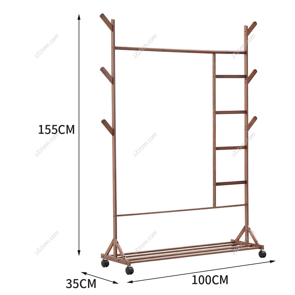 Bamboo Clothes Rack with Bottom Shelf Shoe Clothing Organizer Living and Home