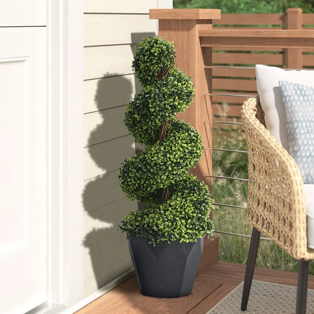 2 Pack Artificial Topiary Spiral Boxwood Tree Fake Plant Artificial Plants Living and Home