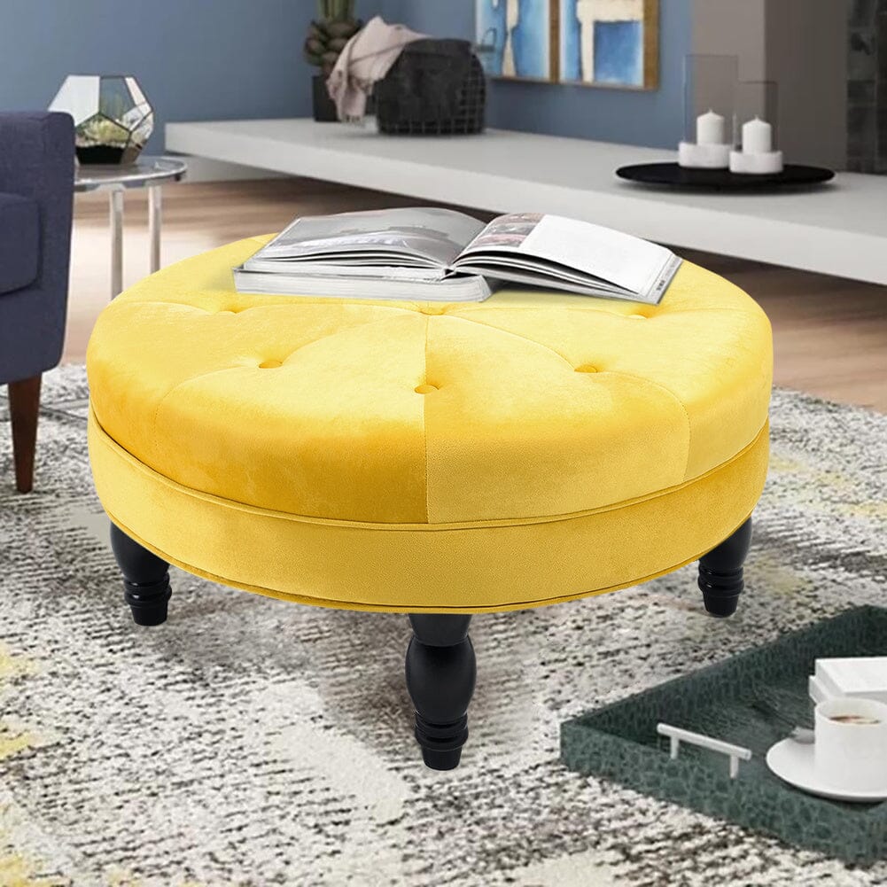 Round Velvet Tufted Buttoned Footstool Living and Home
