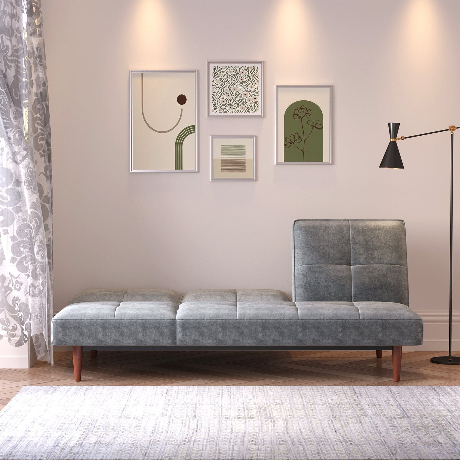 Faux Suede 3 Seater Upholstered Sofa Bed with Wood Legs Living and Home