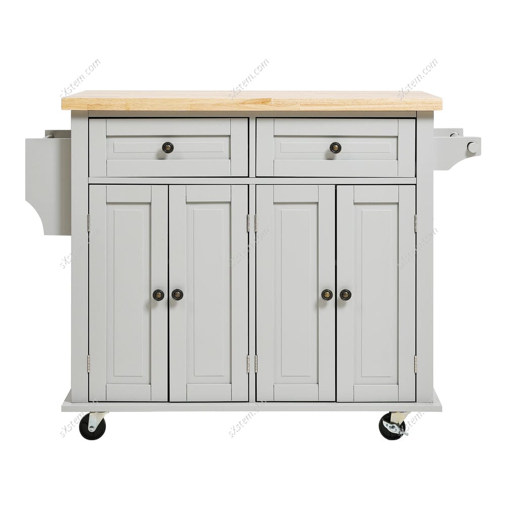 Modern Rolling Wooden Kitchen Island Cart with Storage Cabinet Living and Home