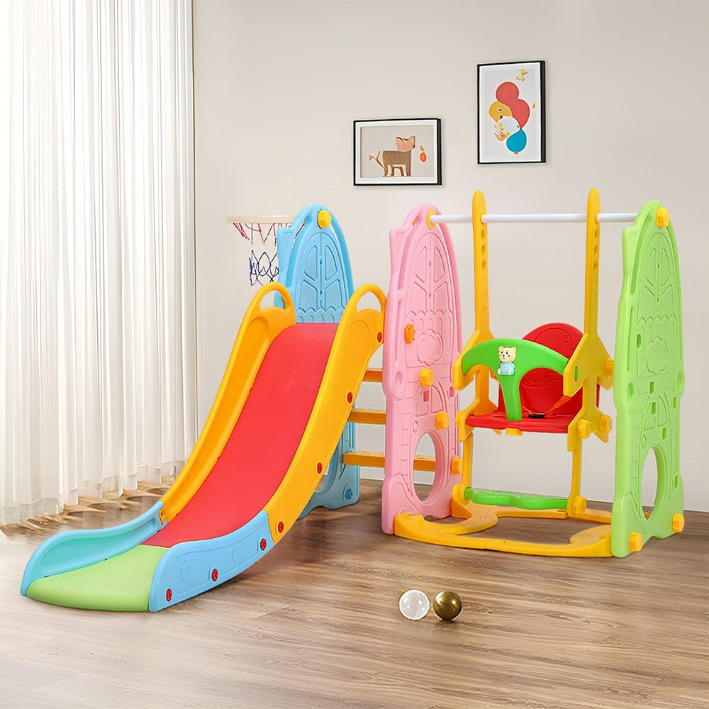 180cm D Colourful Toddler Swing and Slide Playset Indoor Outdoor Swing & Slide Living and Home