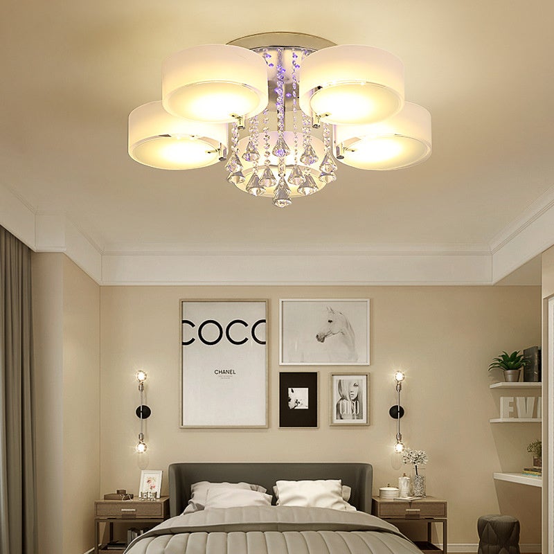 Ceiling Light Semi-Flush Mount , Cylindrical Acrylic Lampshades, Crystal Drops Ceiling Light Living and Home