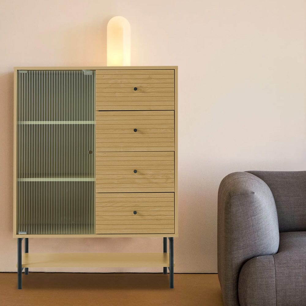4-Tier Wooden Storage Cabinet with Bottom Shelf Living and Home