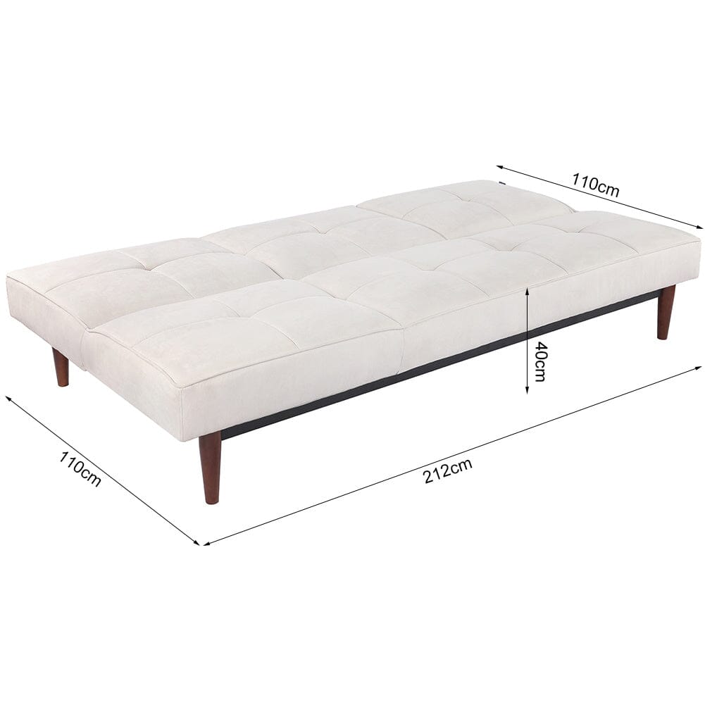 Faux Suede 3 Seater Upholstered Sofa Bed with Wood Legs Living and Home