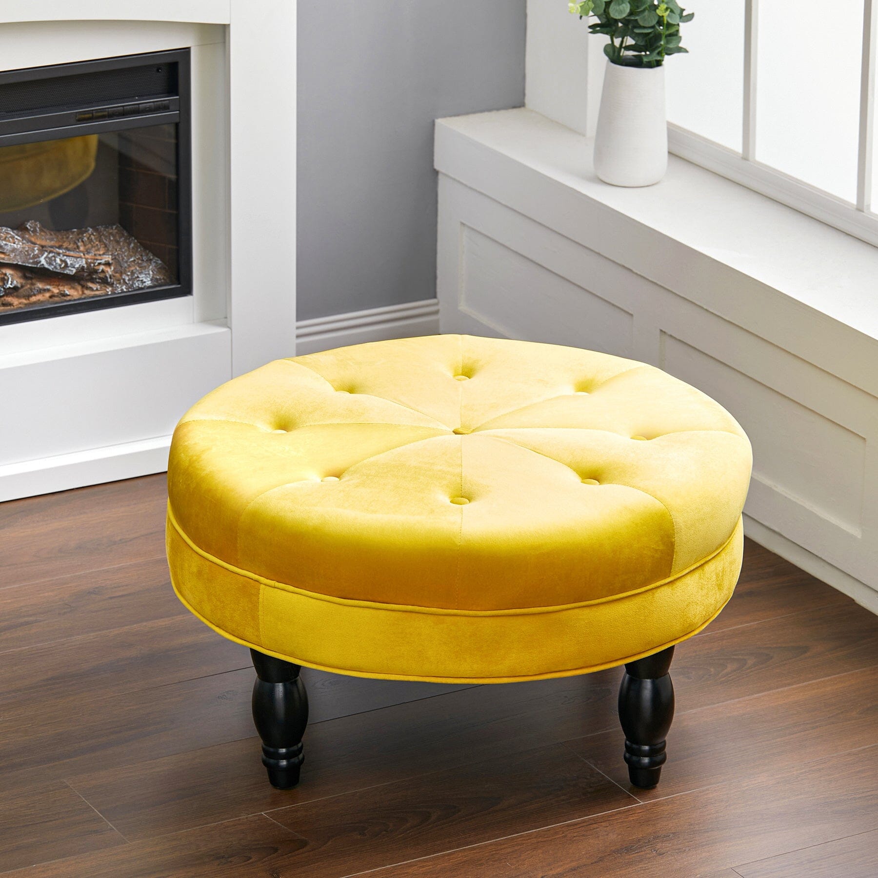 Round Velvet Tufted Buttoned Footstool Living and Home