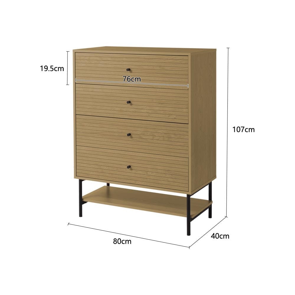 4-Tier Bedroom Chest Storage Cabinet with Bottom Shelf Living and Home
