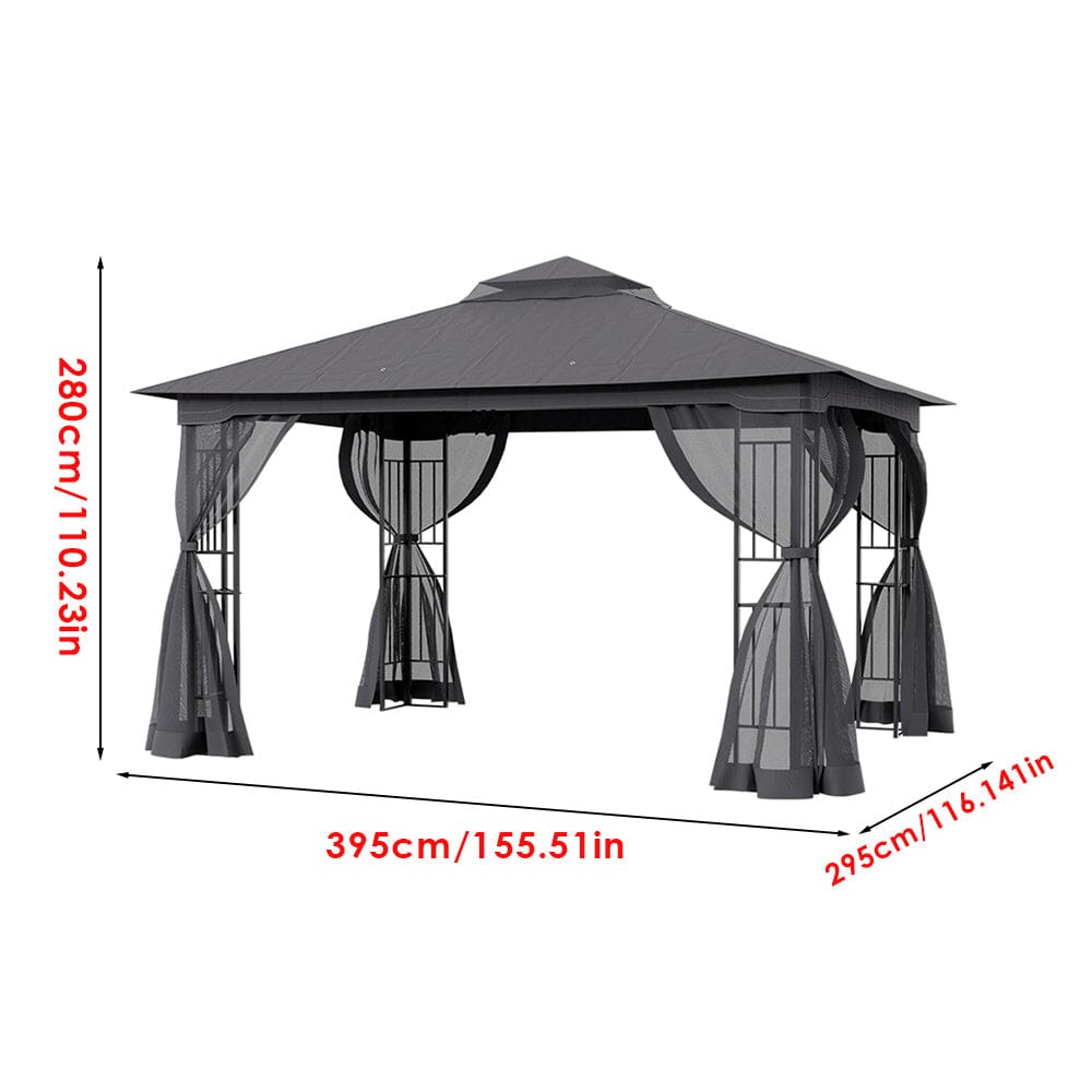 Premium Iron Outdoor Pergola with Sheer Charcoal Gray Screens Living and Home
