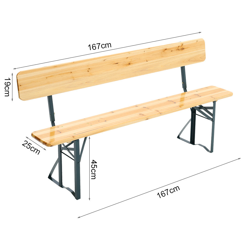 Set of 2 Folding Garden Benches with Backrest Cedar Wood Outdoor Bar Chairs