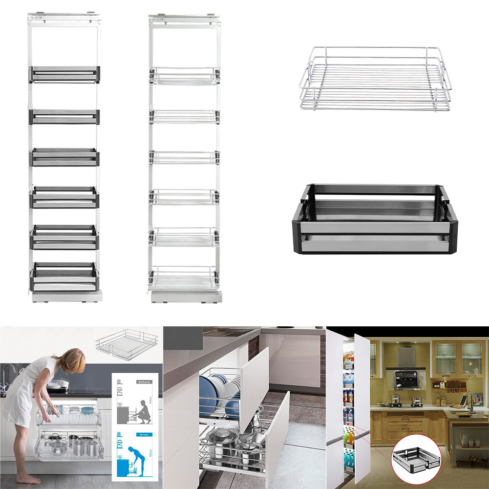 Livingandhome Tall and Narrow 6-Tier Metal Kitchen Pull-out Kitchen Cabinet Basket Shelf Living and Home