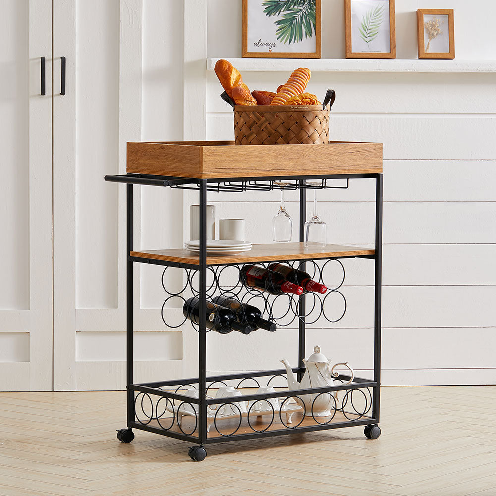 3-Tier Kitchen Cart Wine Serving Trolley Rolling Bar Island Kitchen Cart & Trolley Living and Home