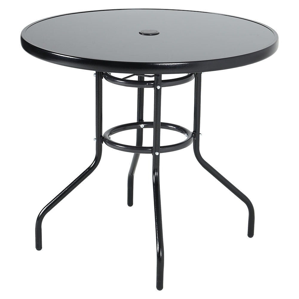 Outdoor Round Dining Set Tempered Glass Table and Rattan Chairs GARDEN DINING SETS