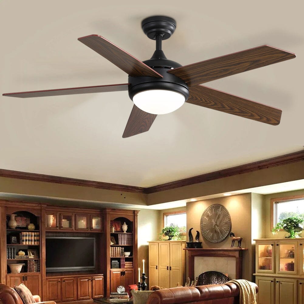 52 Inch Wooden Blades Ceiling Fan with LED Lamp Light Dimmable and Remote Ceiling Fans Living and Home