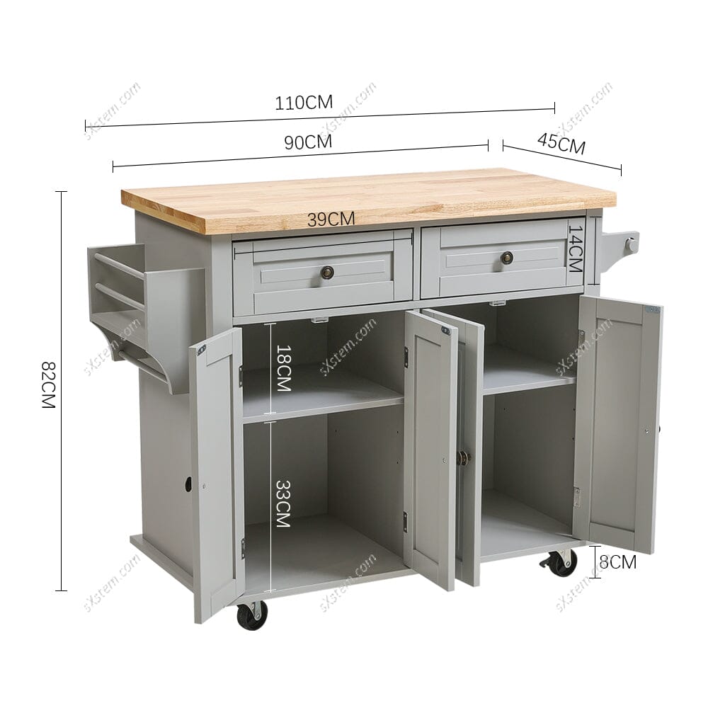 Modern Rolling Wooden Kitchen Island Cart with Storage Cabinet Living and Home
