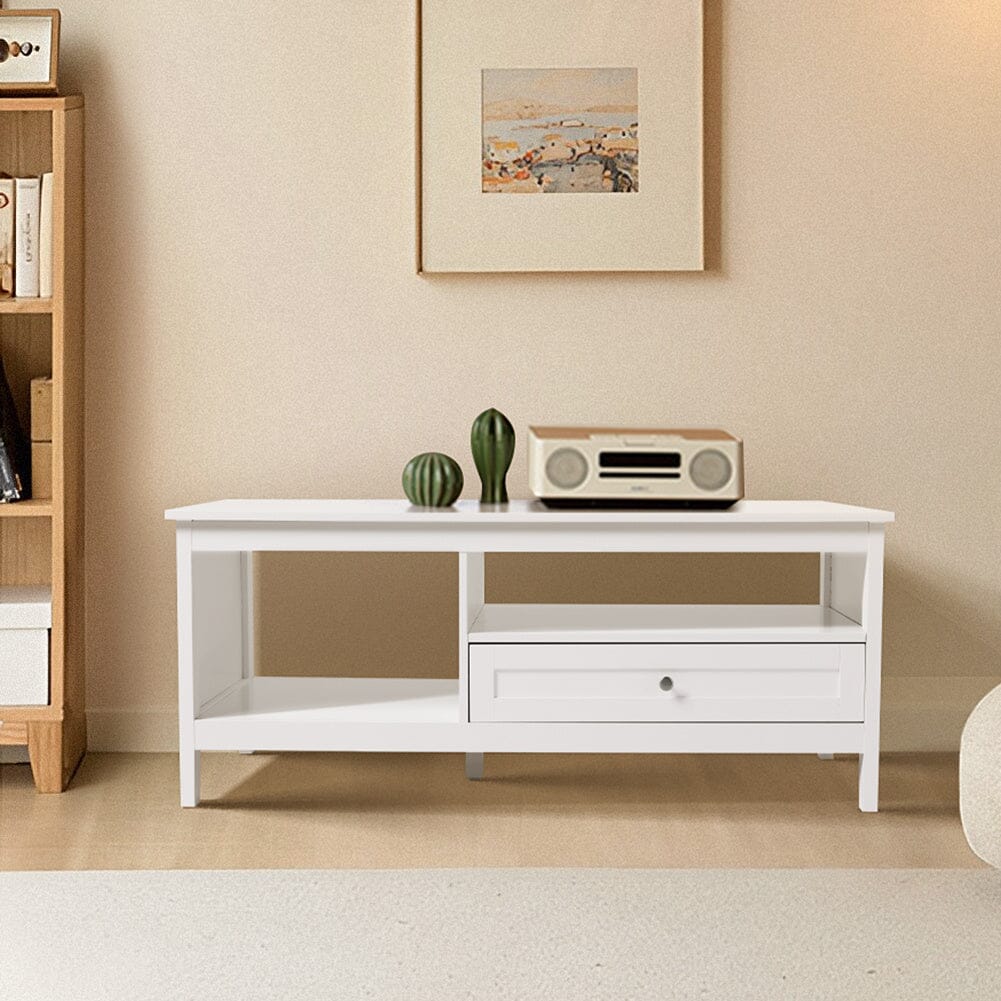 Classic White Coffee Table with Drawe Living and Home