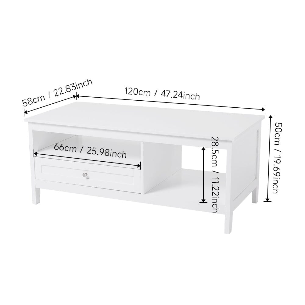 Classic White Coffee Table with Drawe Living and Home