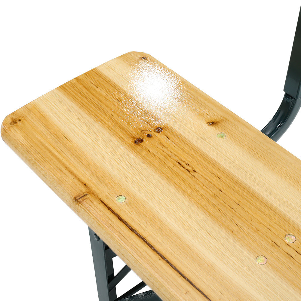 Set of 2 Folding Garden Benches with Backrest Cedar Wood Outdoor Bar Chairs