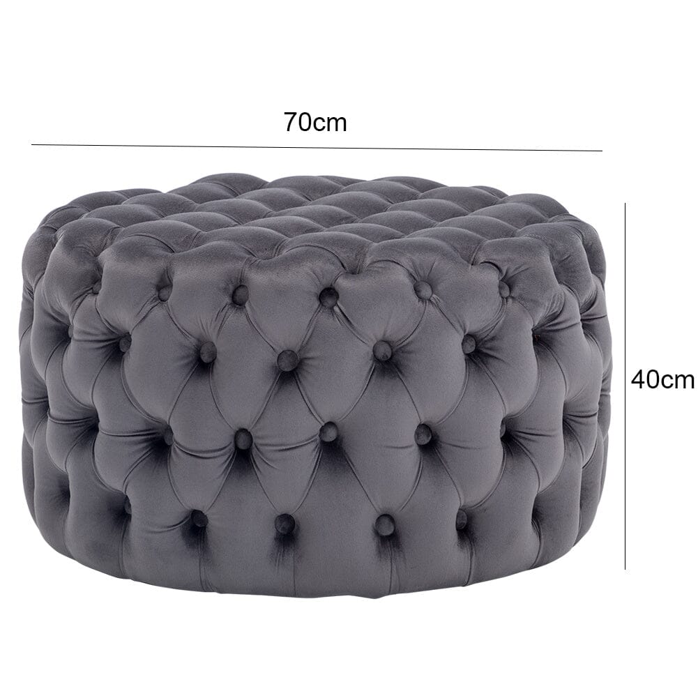 Round Velvet Upholstered Buttoned Footstool Living and Home
