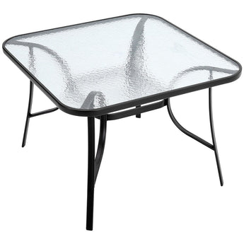 Patio Table Garden Coffee Table Rectangle Dining Table with the Umbrella Stand Hole Garden Dining Table   Black 