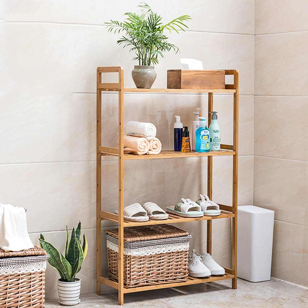 3 /4 Tiered Bamboo Wood Book Storage Shelf Living and Home