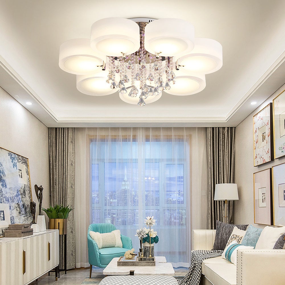 Ceiling Light Semi-Flush Mount , Cylindrical Acrylic Lampshades, Crystal Drops Ceiling Light Living and Home