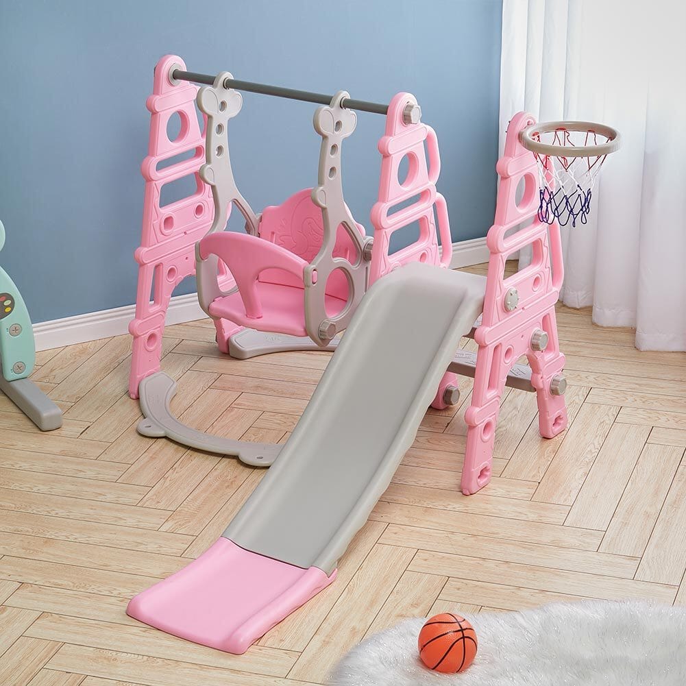 Kids Toddler Swing and Slide Set with Basketball Hoop Swing & Slide Living and Home