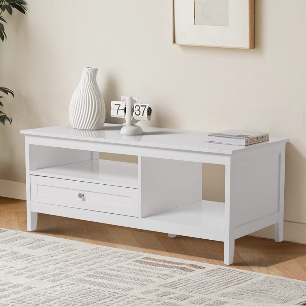 Classic White Coffee Table with Drawe Living and Home
