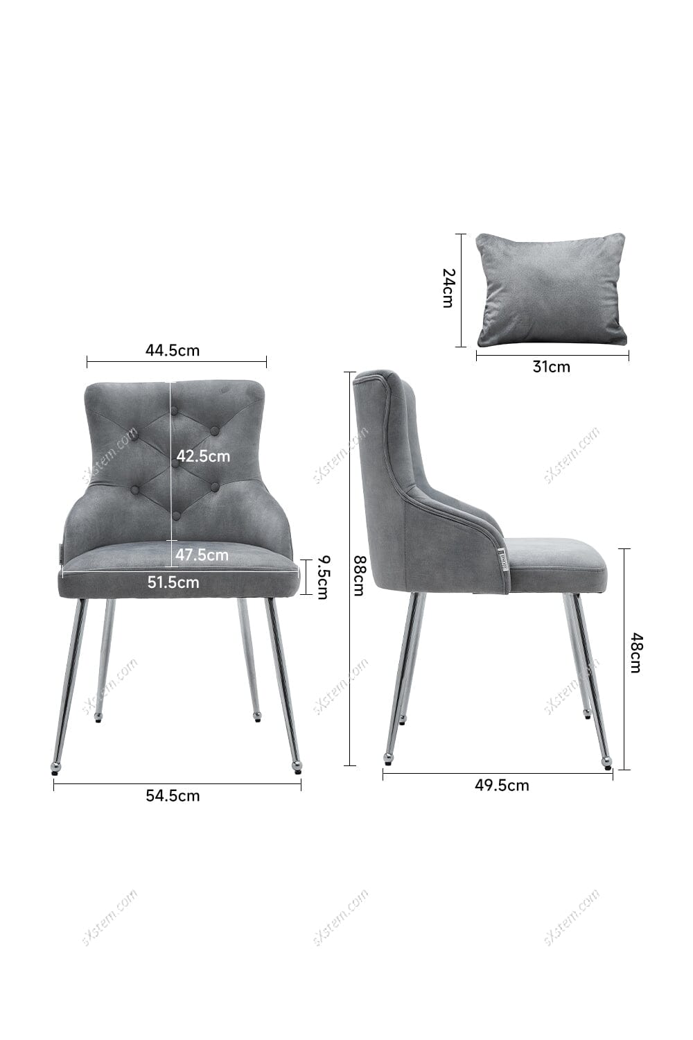 Grey Velvet Tufted Dining Chair with Cushion Living and Home