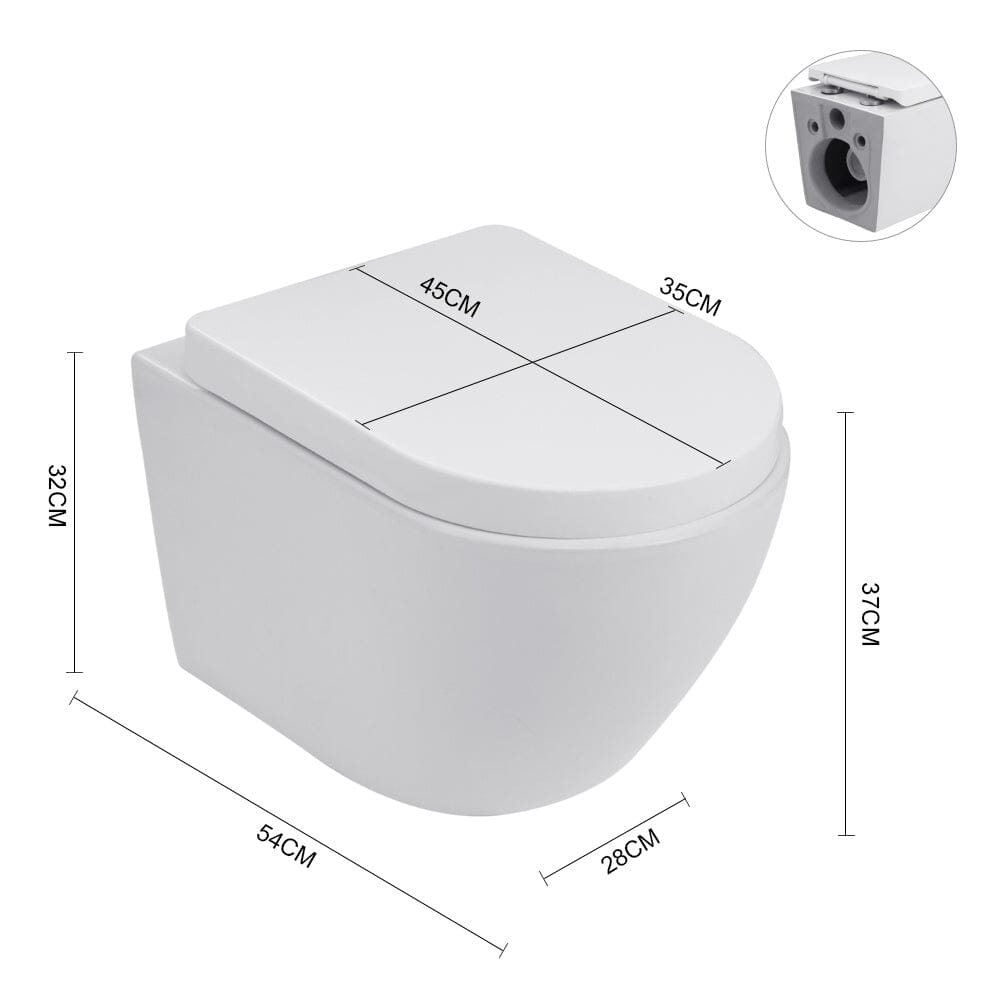 35cm W White Bathroom Wall Mounted Elongated Toilet Toilet Living and Home