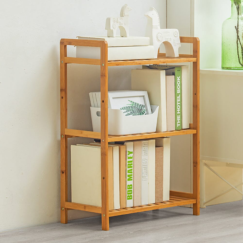 Tiered Bamboo Wood Book Storage Shelf Living and Home