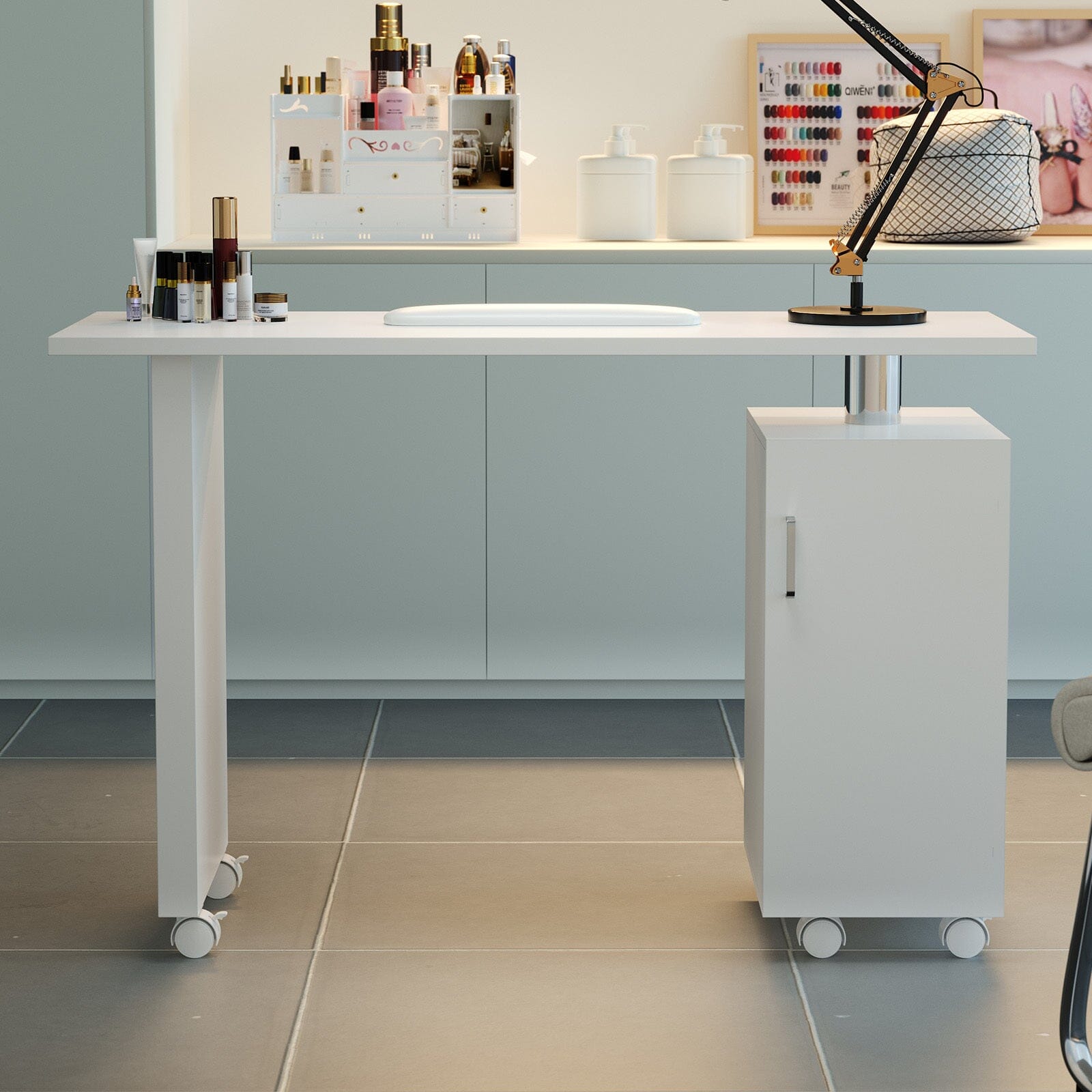 3ft White Rolling Manicure Salon Station with Storage Dressing Tables Living and Home