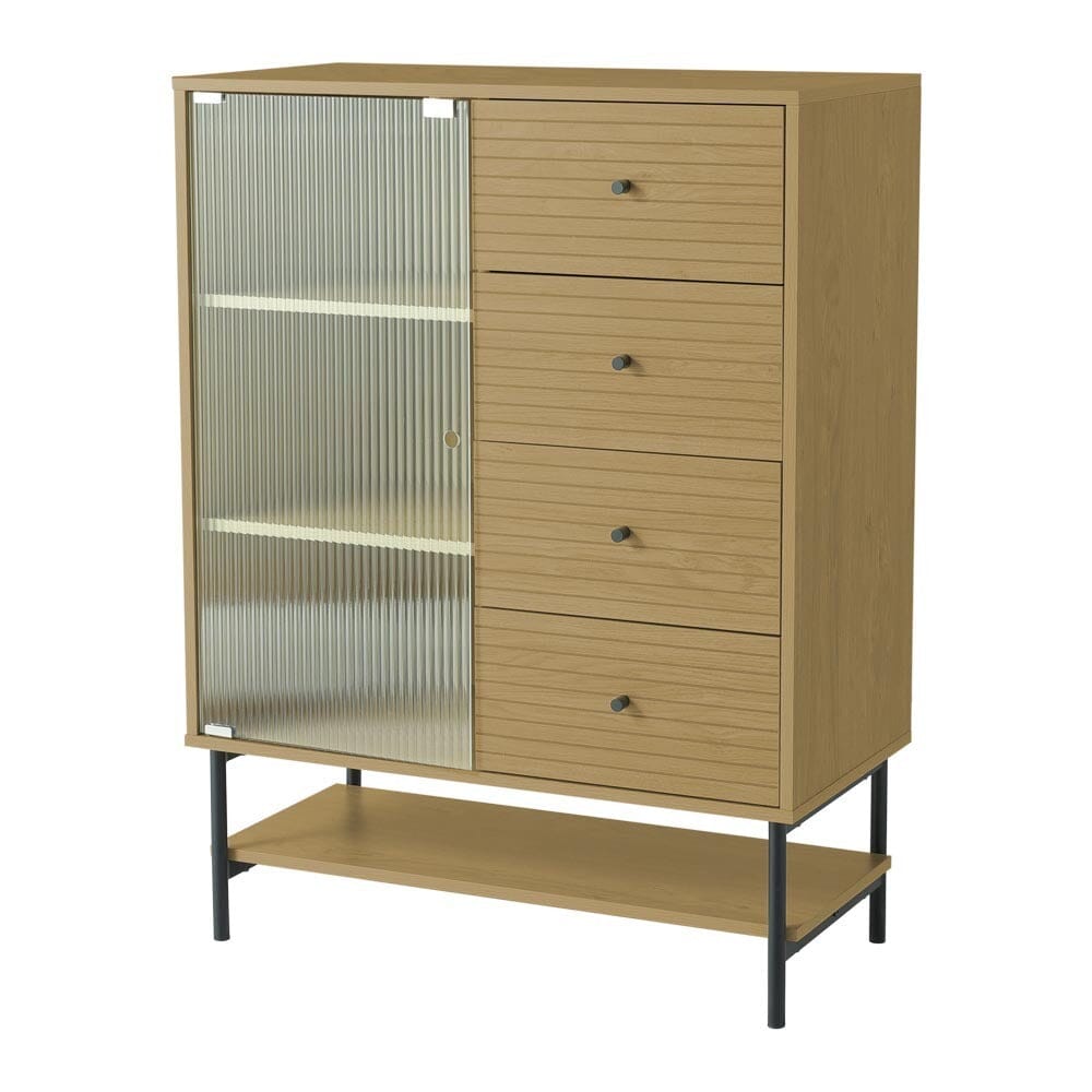 4-Tier Wooden Storage Cabinet with Bottom Shelf Living and Home