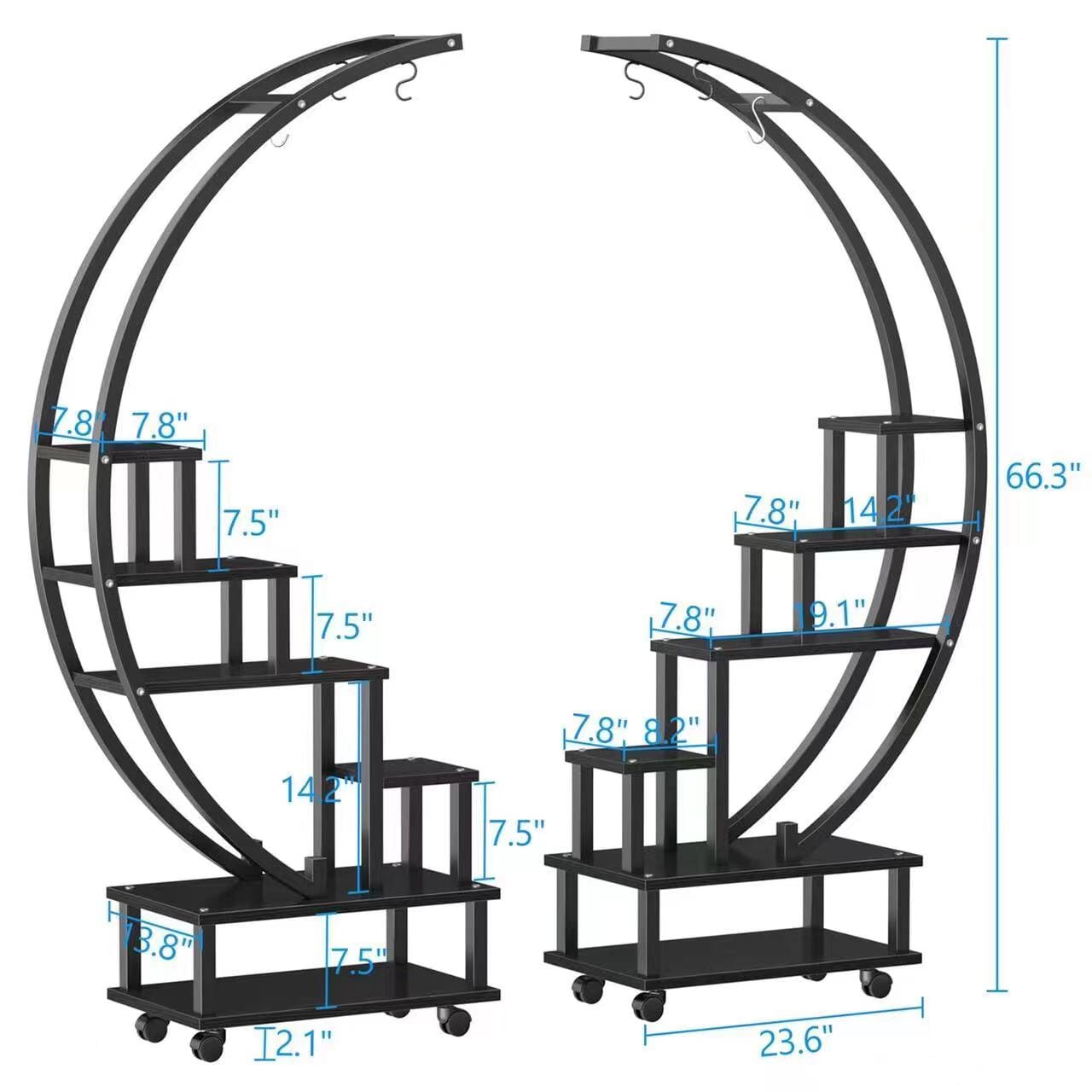 2pcs Half-Moon-Shaped Plant Stand Display Shelf with Wheels Plant Stands & Shelves Living and Home