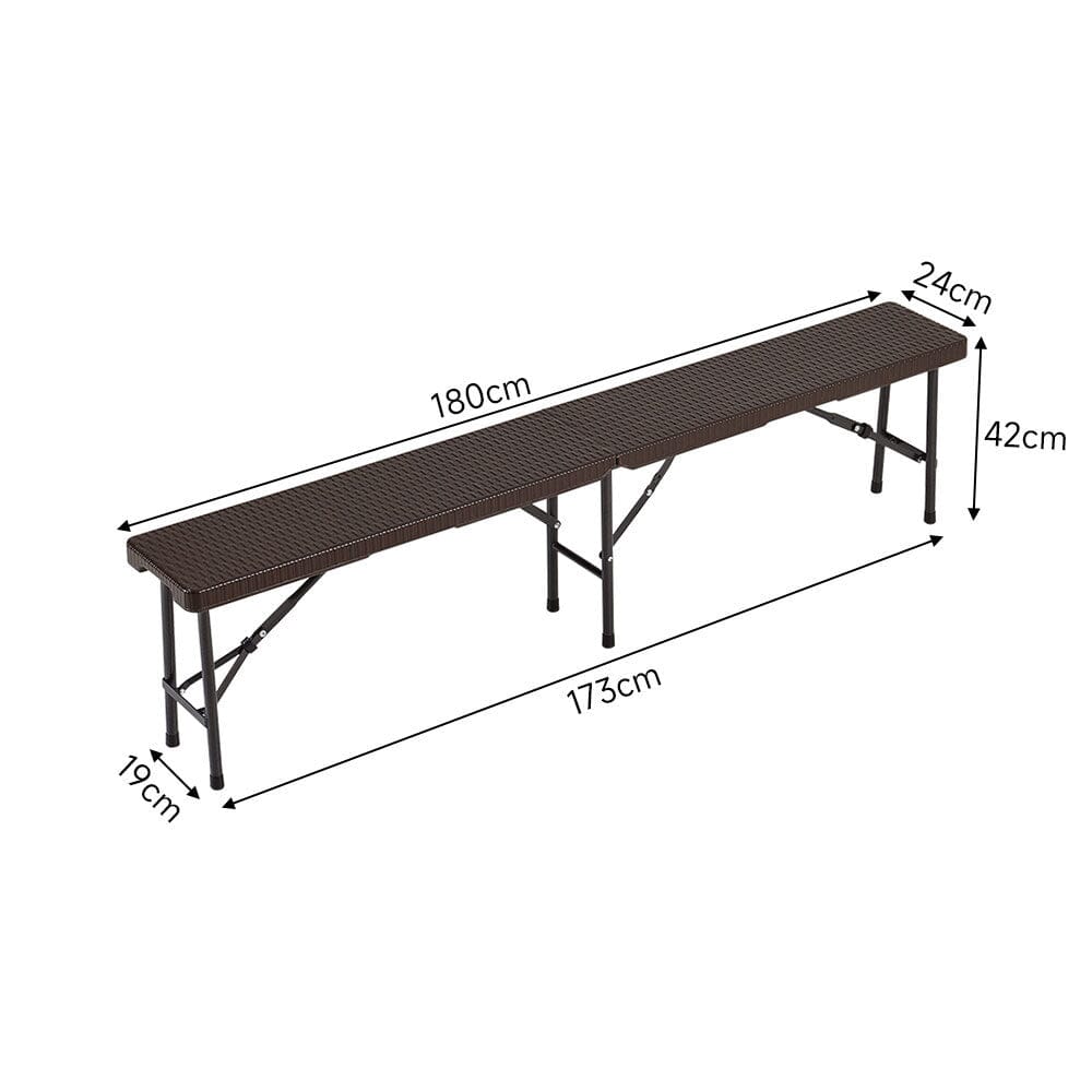 3-Piece Rattan Plastic Outdoor Folding Table Bench Set Garden Dining Sets Living and Home