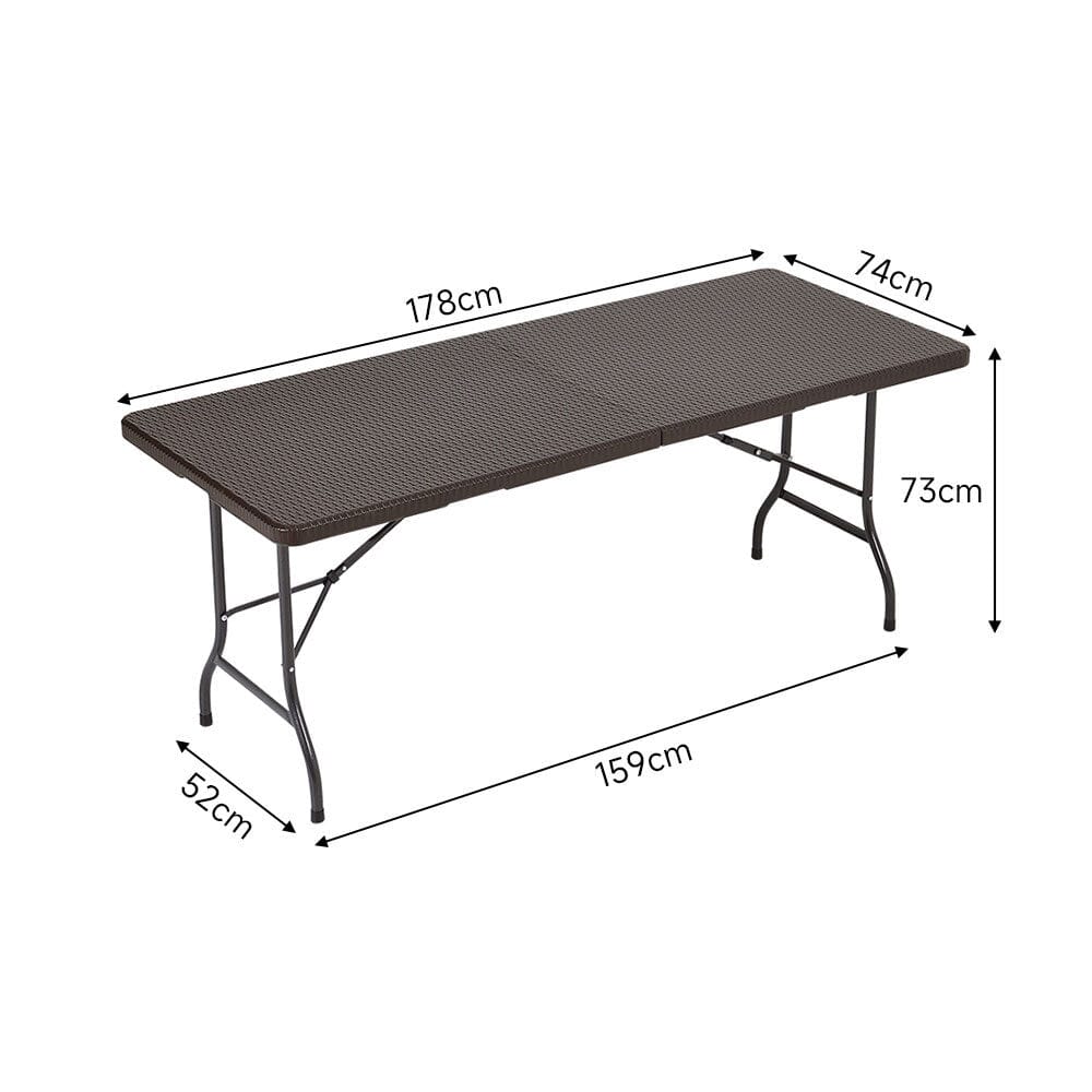 3-Piece Rattan Plastic Outdoor Folding Table Bench Set Garden Dining Sets Living and Home