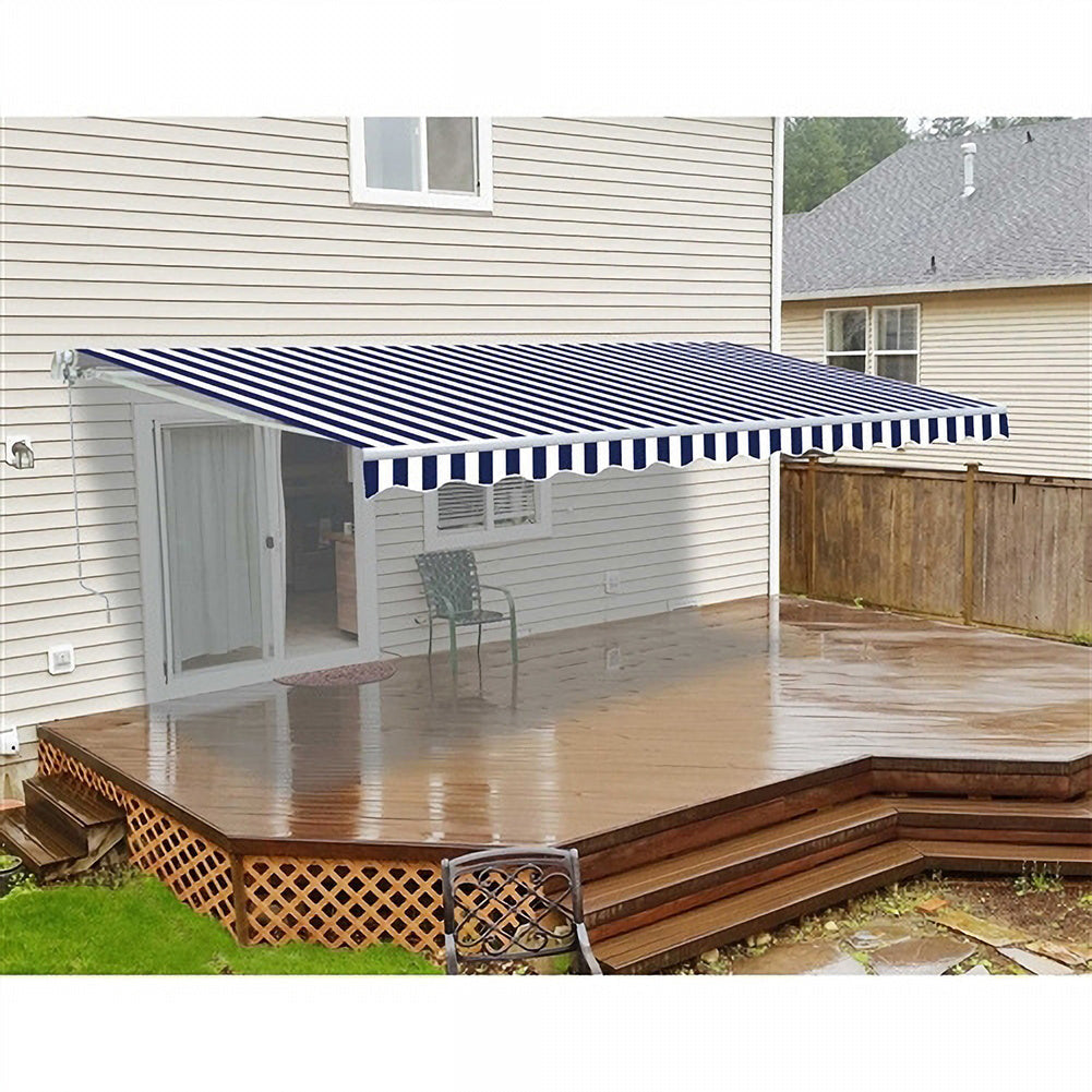 Retractable Patio Awning - Manual Shelter - Blue & White Awnings