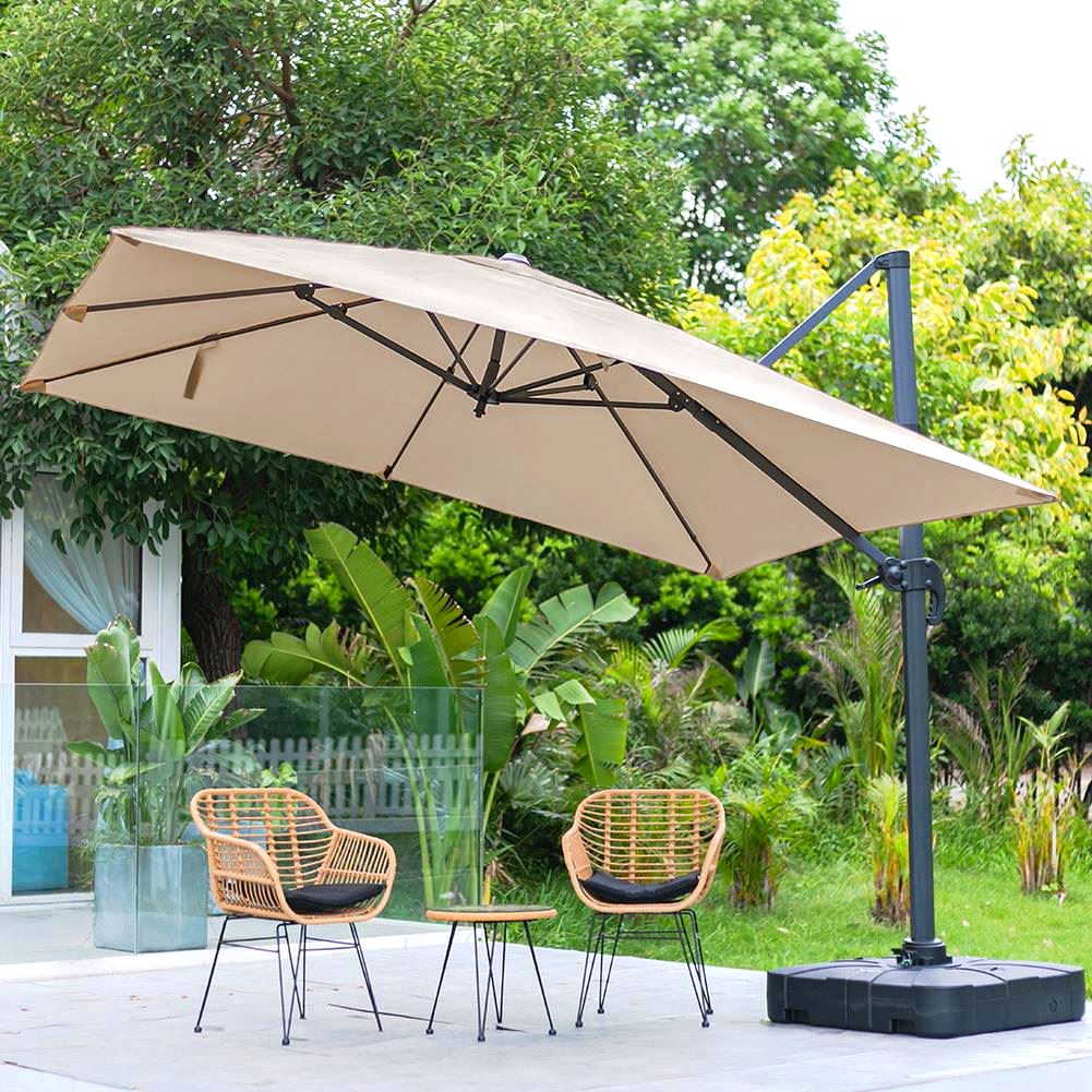 Khaki 3 x 3 m Square Cantilever Parasol Outdoor Hanging Umbrella for Garden and Patio Parasols