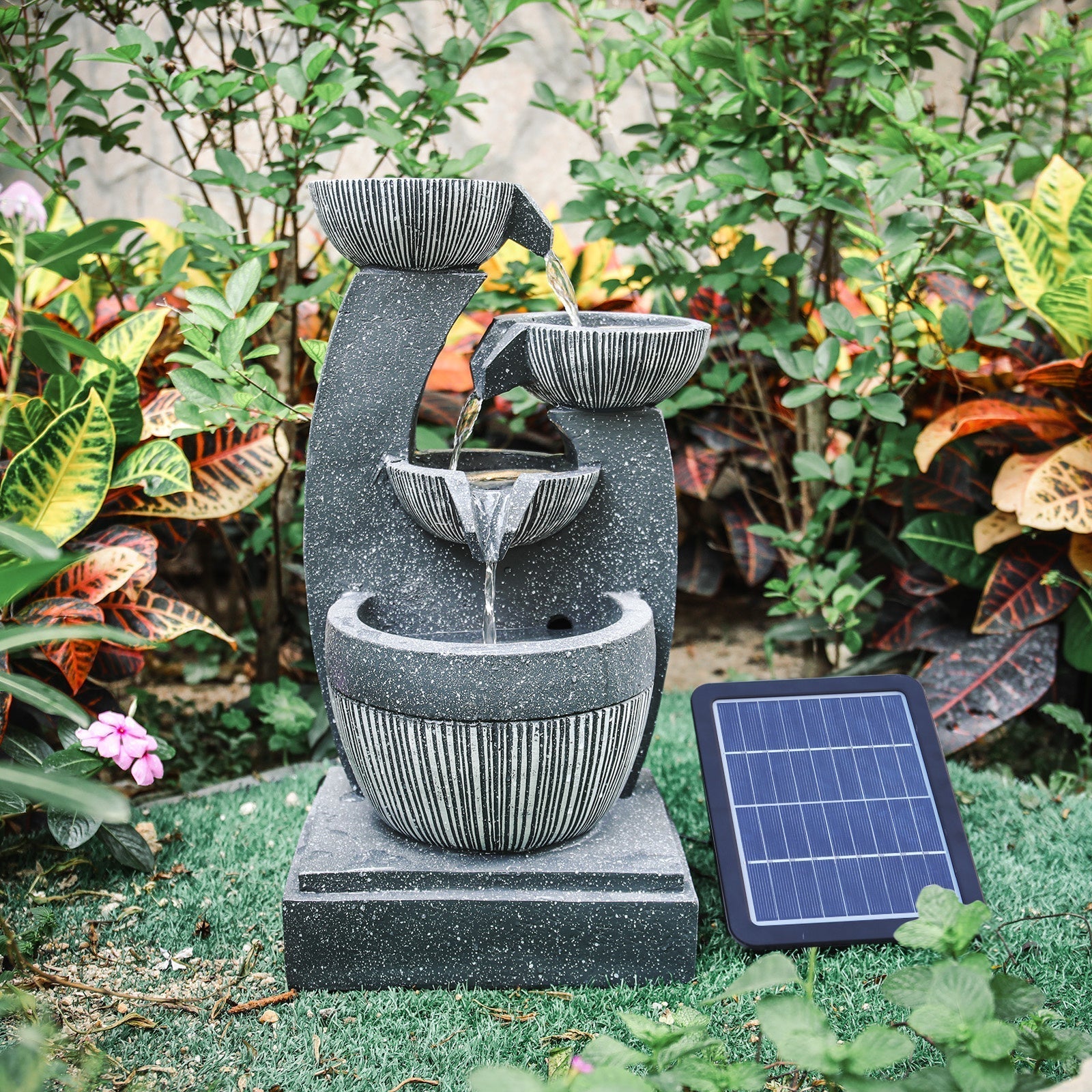 Solar Powered Water Pump Waterfall Garden Water Feature Decorate with LED Lights Fountains & Waterfalls 2.0New