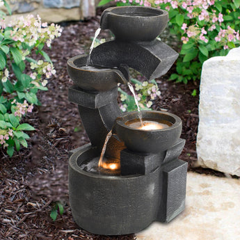 C Shaped Outdoor Fountain Garden Patio Water Feature LED Light Cascade Bowl Fountains & Waterfalls   
