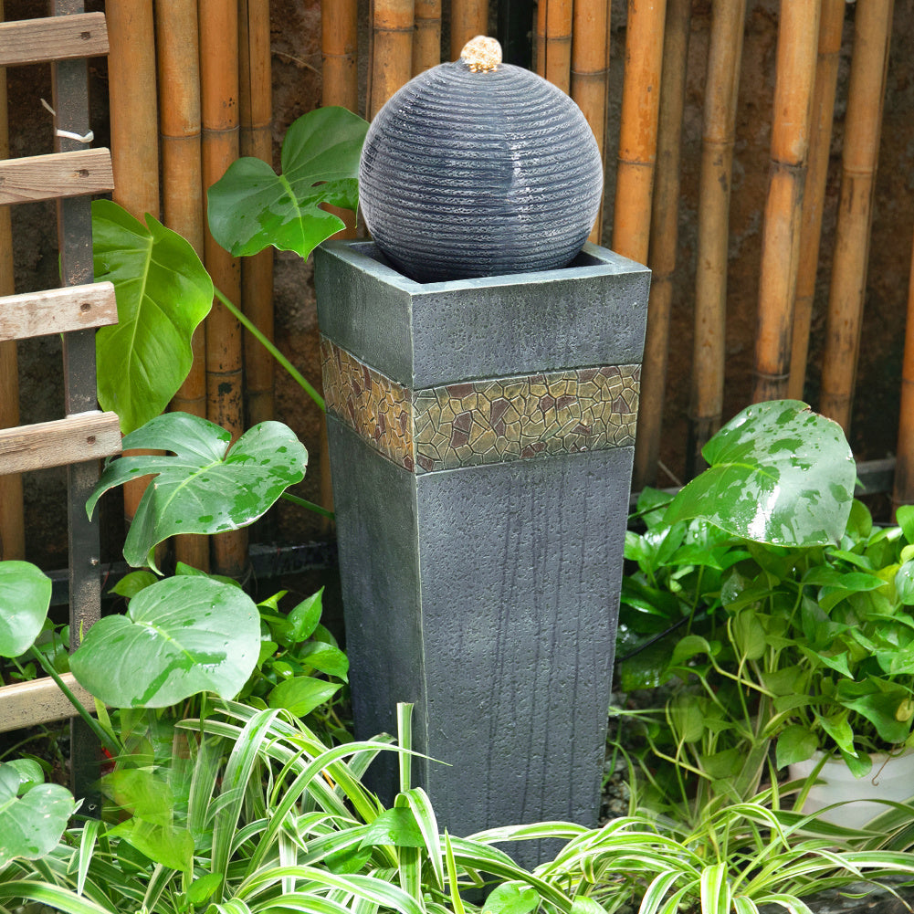 Navy Sphere Electric Fountain Water Feature with LED Light Fountains & Waterfalls